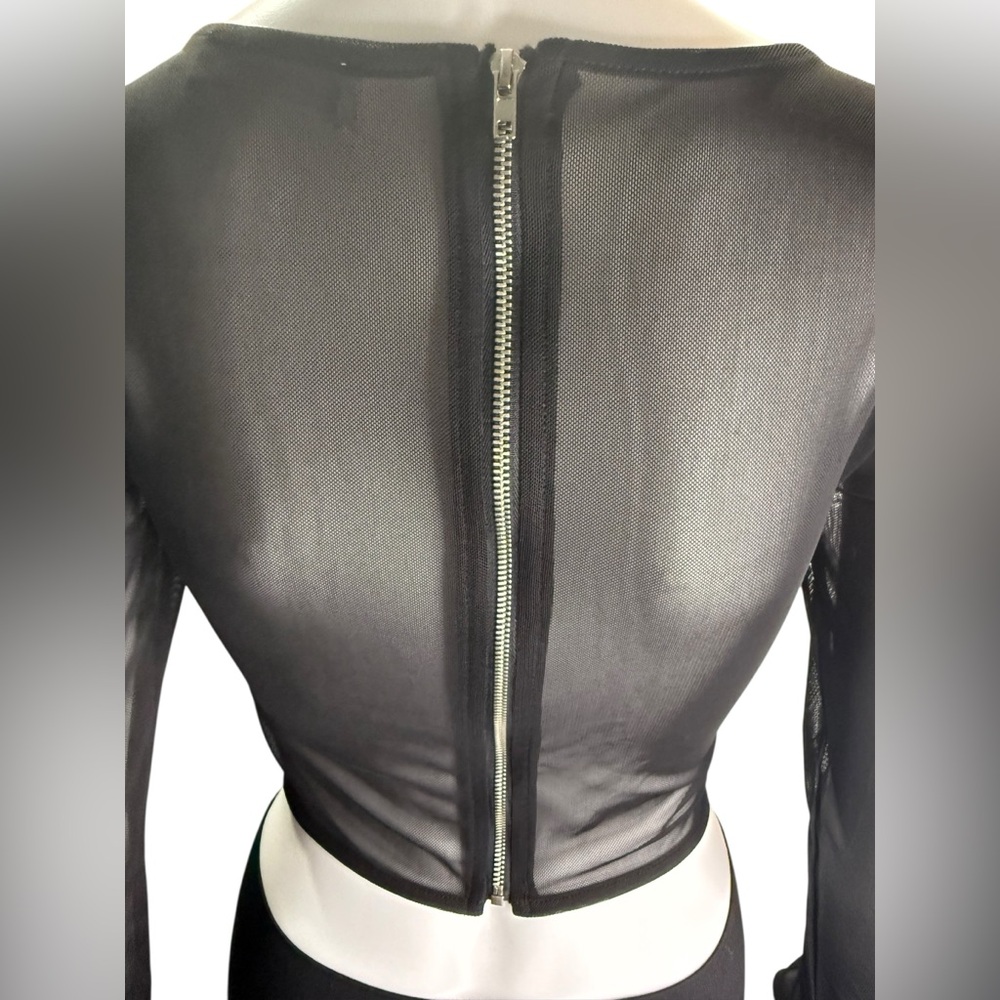 ASTR THE LABEL black sheer long sleeve crop top w/ boning Exposed Zip Size XS - Picture 10 of 14